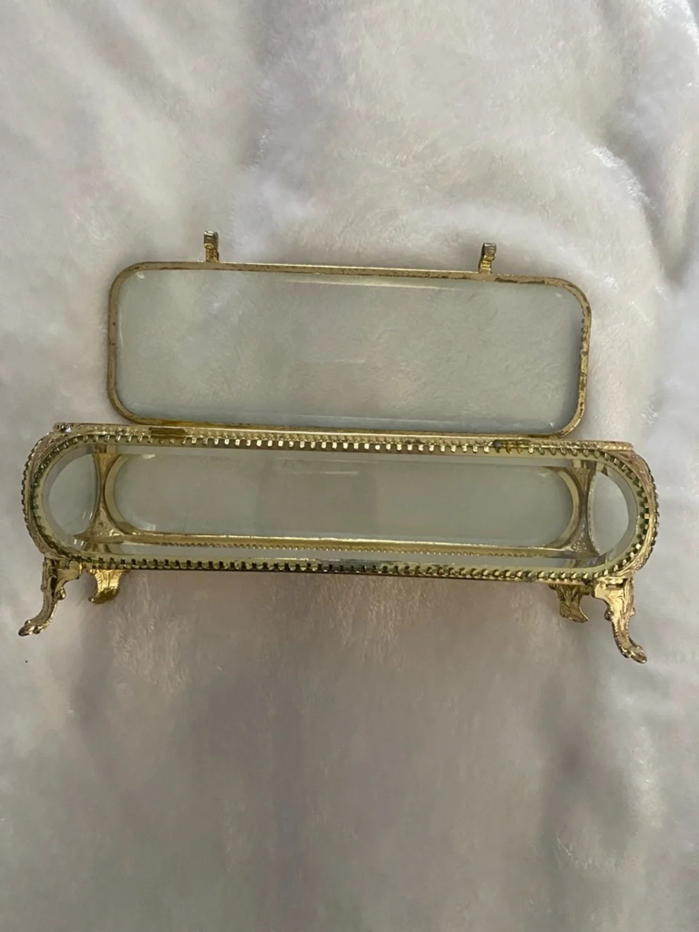 GRACE Vintage Gold Glass Jewelry Trinket Box - Decorative Vanity Organizer
